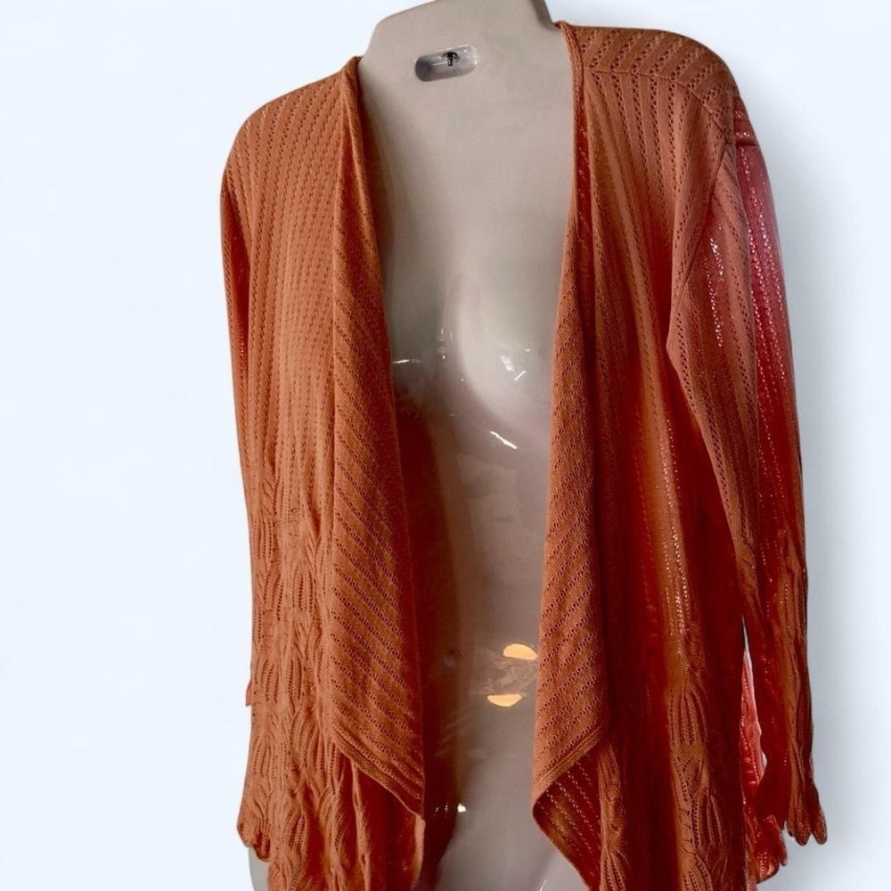 Women's Open-Front Orange Crochet Petite Cardigan PS